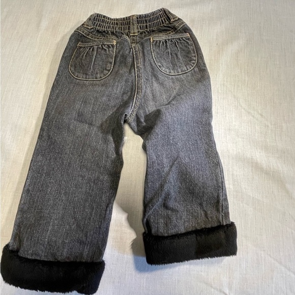 GYMBOREE Bow Puppy and Cat light black jeans with faux fur trim. 12-18 months. - Picture 2 of 6